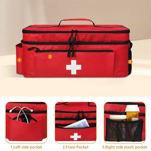 Large capacity portable double-layer medical first aid bag