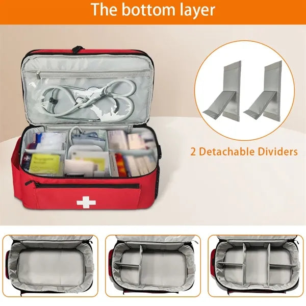 Large capacity portable double-layer medical first aid bag