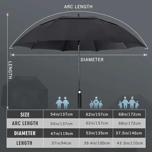 62" Double Canopy Vented Windproof Automatic Golf Umbrella