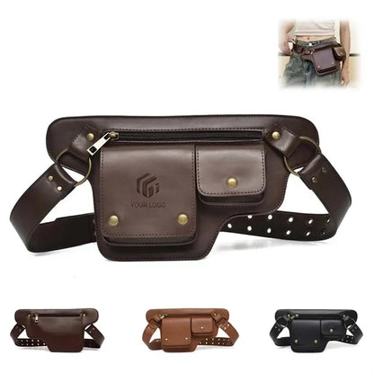 Retro pu leather thigh bag waterproof sport waist fanny pack