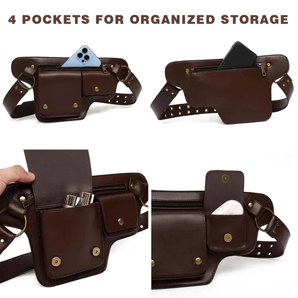 Retro pu leather thigh bag waterproof sport waist fanny pack