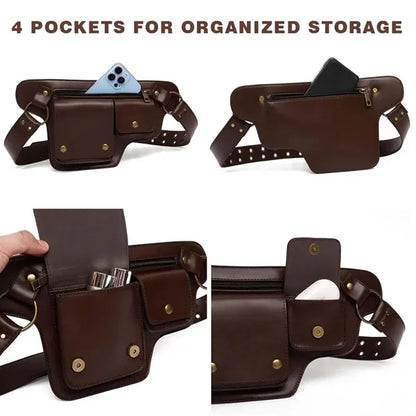 Retro pu leather thigh bag waterproof sport waist fanny pack