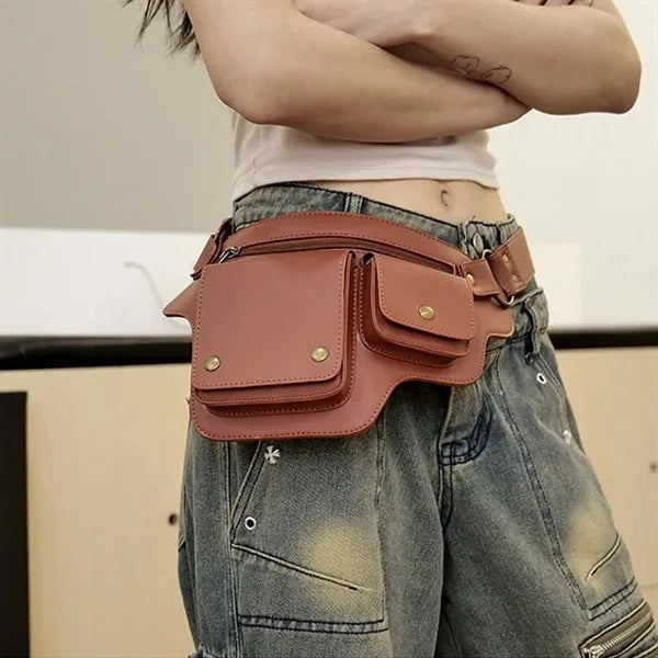 Retro pu leather thigh bag waterproof sport waist fanny pack