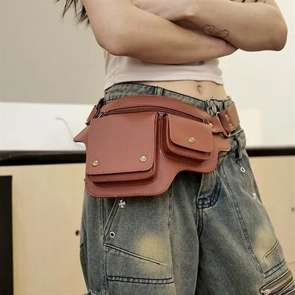 Retro pu leather thigh bag waterproof sport waist fanny pack