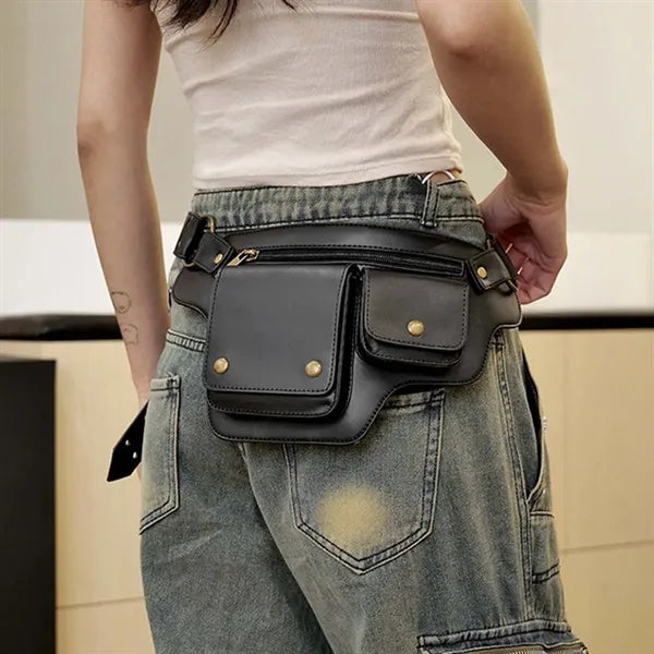 Retro pu leather thigh bag waterproof sport waist fanny pack