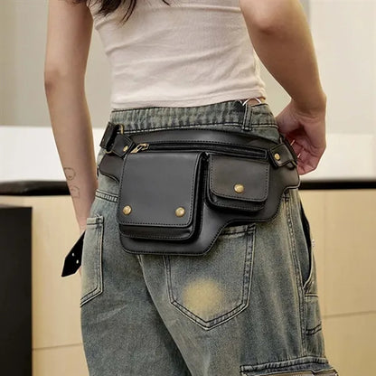 Retro pu leather thigh bag waterproof sport waist fanny pack