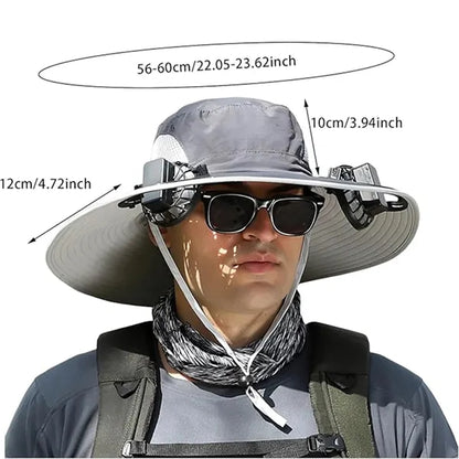 Detachable Solar Fan Hat Rechargeable USB Wide Brim Cap