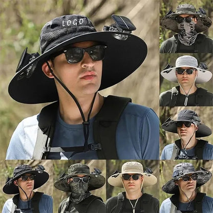 Detachable Solar Fan Hat Rechargeable USB Wide Brim Cap