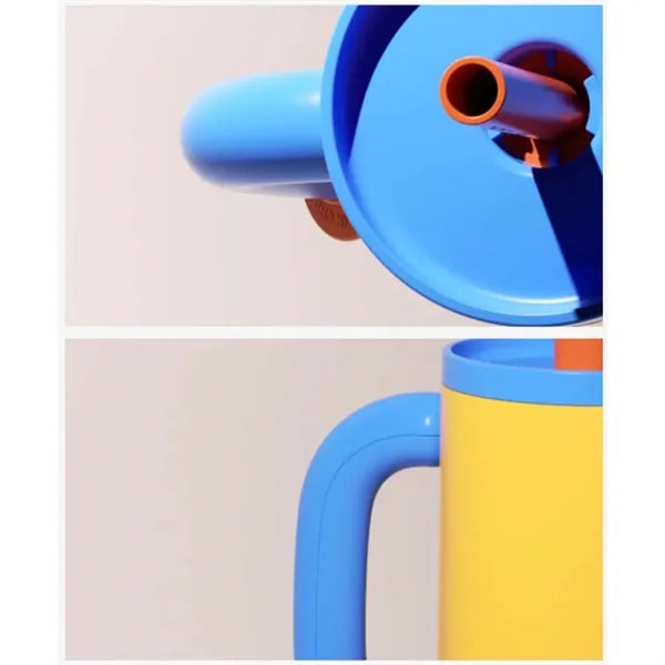 Large travel insulated cup tumbler with handle and straw