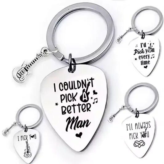 Metal Guitar Picks On Keychain