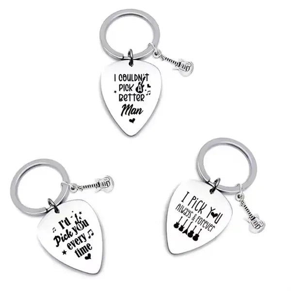 Metal Guitar Picks On Keychain