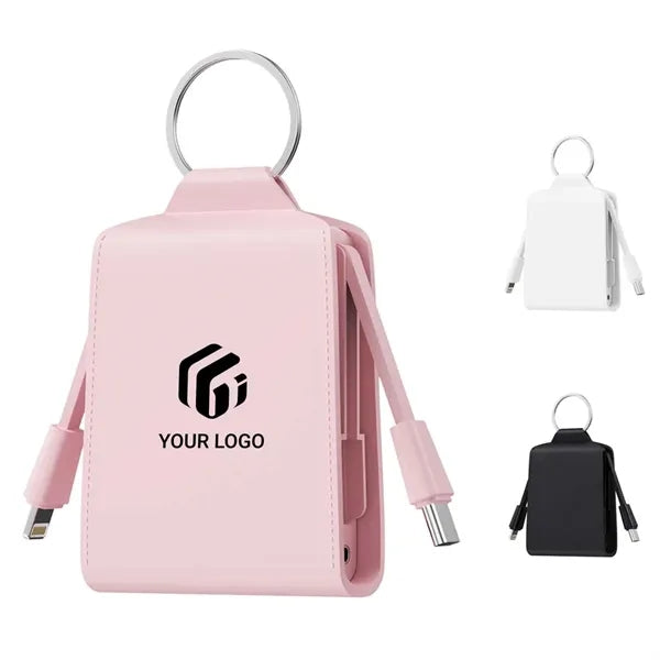 Portable charger keychain power bank with built-in cables