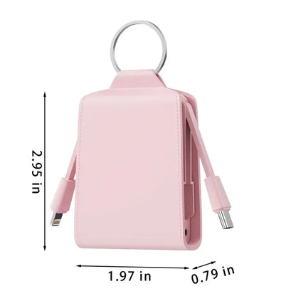 Portable charger keychain power bank with built-in cables
