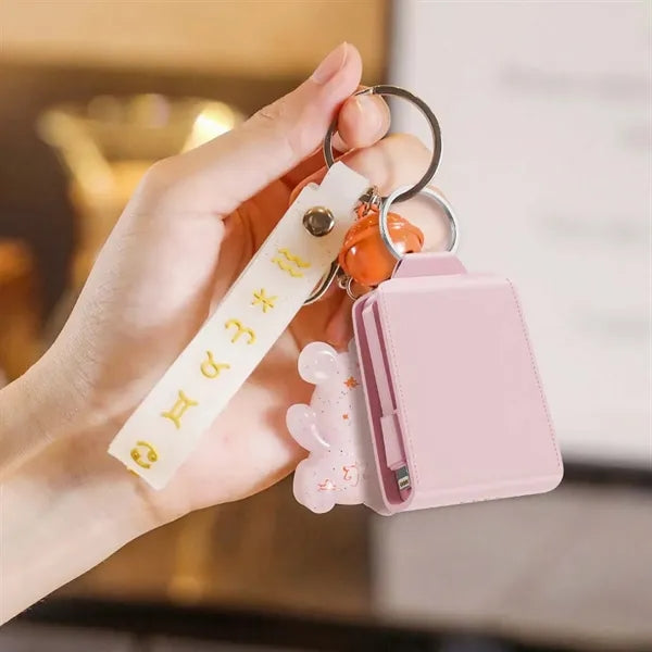 Portable charger keychain power bank with built-in cables