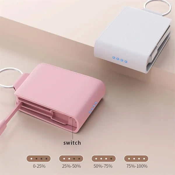 Portable charger keychain power bank with built-in cables