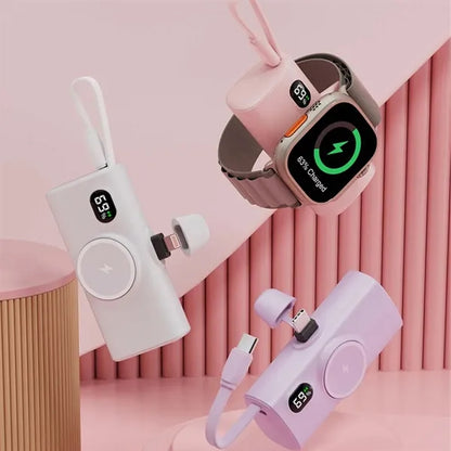 5000mah portable mini charger power bank with built-in cable