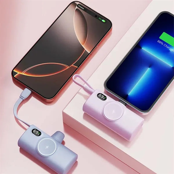 5000mah portable mini charger power bank with built-in cable