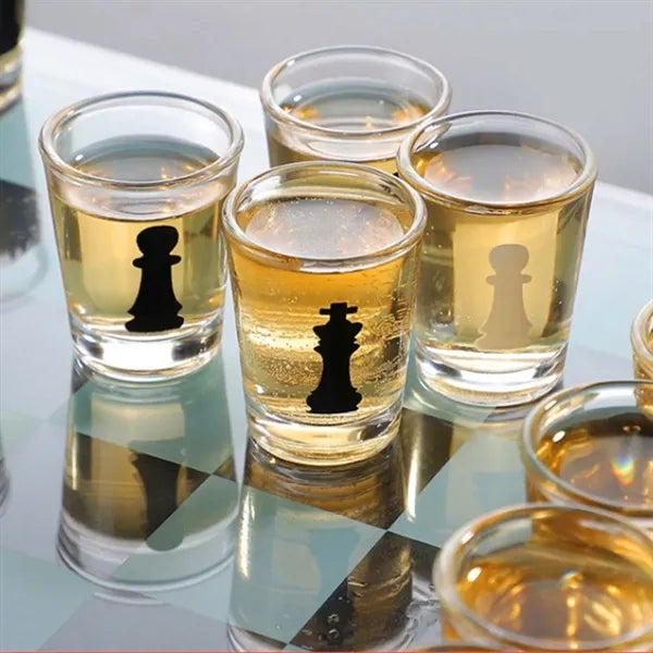 Party supplies drinking game tequila shot glasses chess set