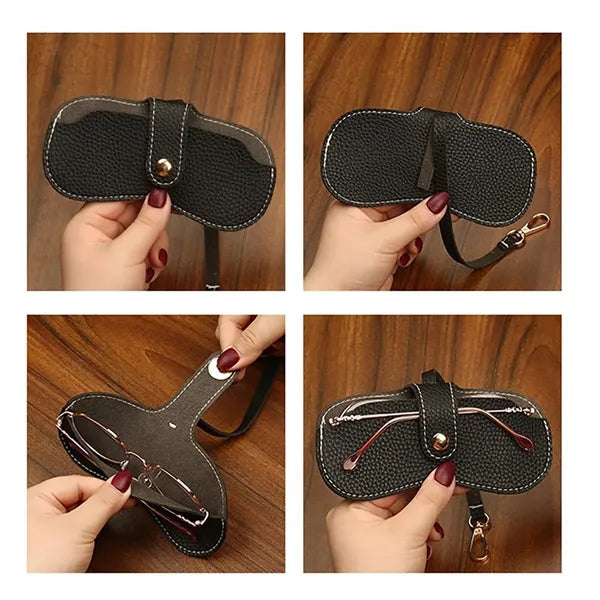 Portable Leather Eyeglasses Pouch with Slim Strap