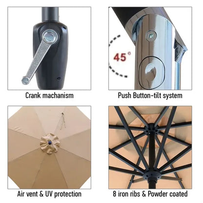 9' Heavy Duty Aluminum Market Umbrella w/ Crank Lift & Tilt