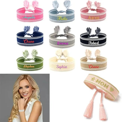 Woven Embroidery Letter Tassel Bracelet