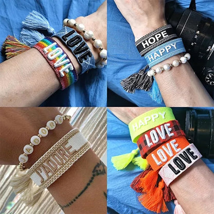 Woven Embroidery Letter Tassel Bracelet