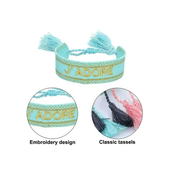 Woven Embroidery Letter Tassel Bracelet