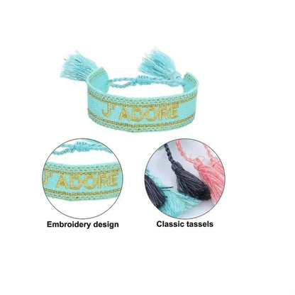 Woven Embroidery Letter Tassel Bracelet