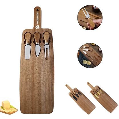 Wood serving tray platter cheese cutting board and knife set