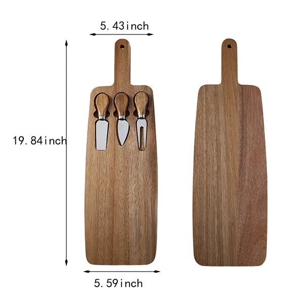 Wood serving tray platter cheese cutting board and knife set