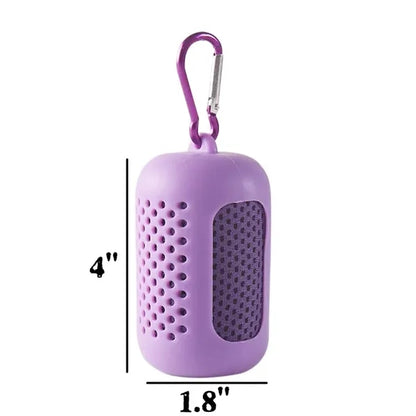 Microfiber Ice Cooling Towel w/Silicone Carrying Case & Clip