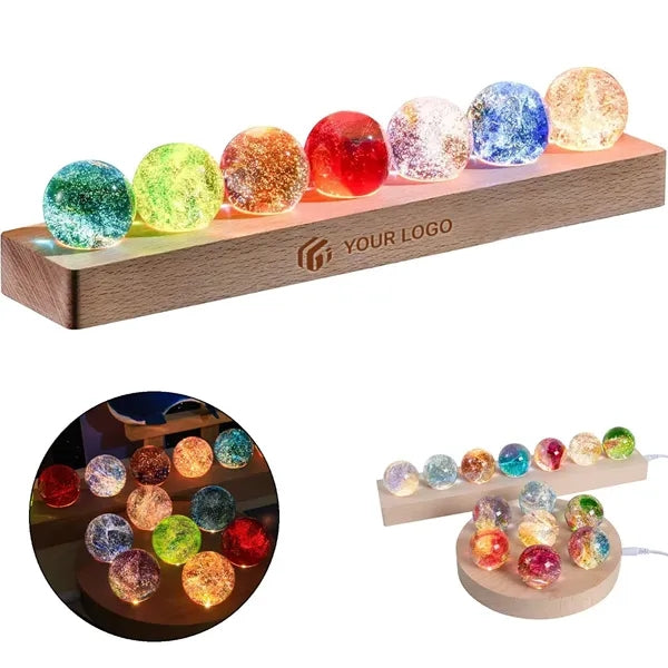 Decor ornaments wooden base 7 colors crystal glass balls