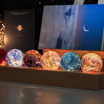 Decor ornaments wooden base 7 colors crystal glass balls