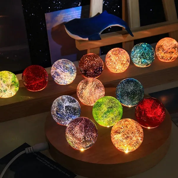 Decor ornaments wooden base 7 colors crystal glass balls