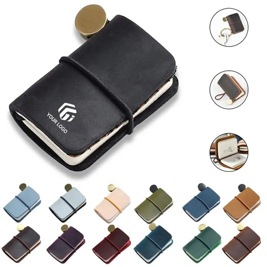 Portable travel journal handmade leather cover mini notebook