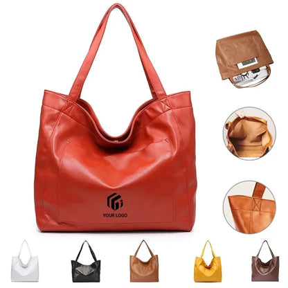 Soft oversize travel shopping shoulder PU leather tote bag