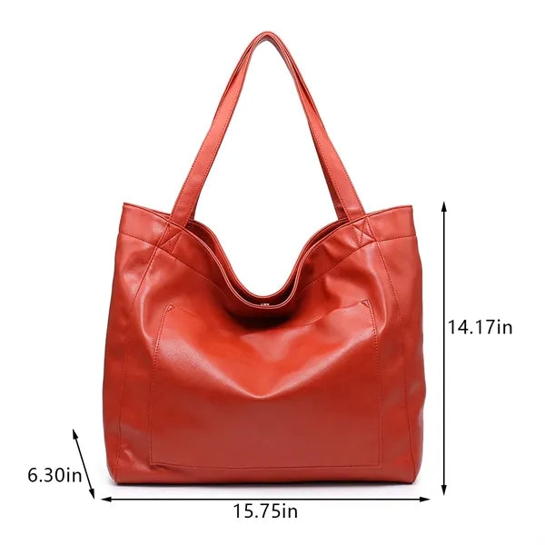 Soft oversize travel shopping shoulder PU leather tote bag
