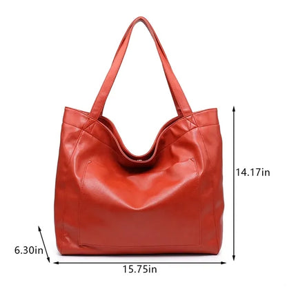 Soft oversize travel shopping shoulder PU leather tote bag
