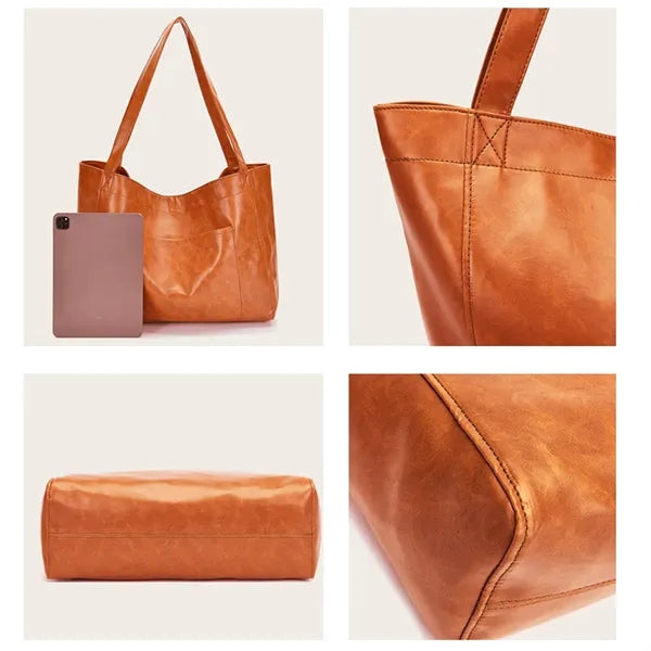 Soft oversize travel shopping shoulder PU leather tote bag