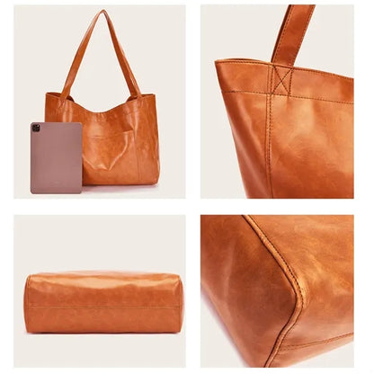 Soft oversize travel shopping shoulder PU leather tote bag