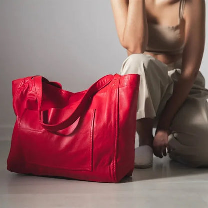Soft oversize travel shopping shoulder PU leather tote bag
