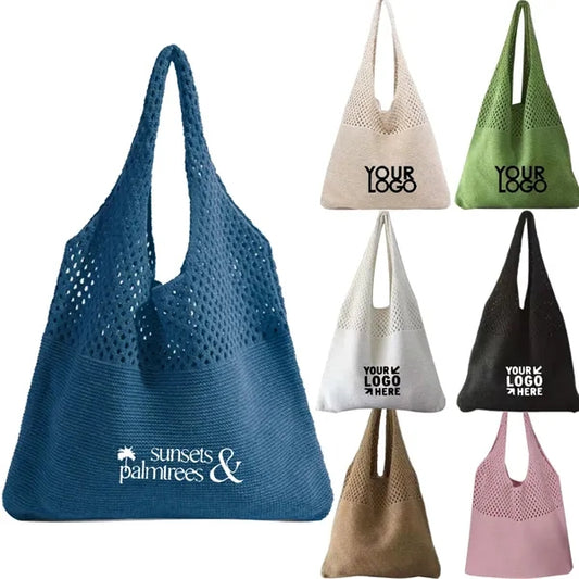 Custom Logo New Cotton Mesh Beach Knitted Tote Bag For Women