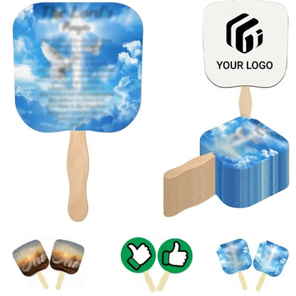 Customizable durable eco - friendly wooden handle paper fan