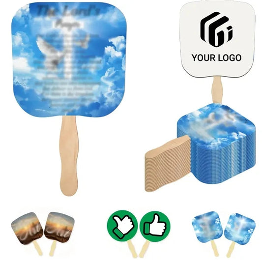 Customizable durable eco - friendly wooden handle paper fan