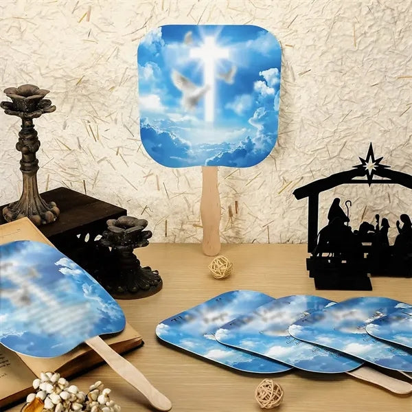 Customizable durable eco - friendly wooden handle paper fan
