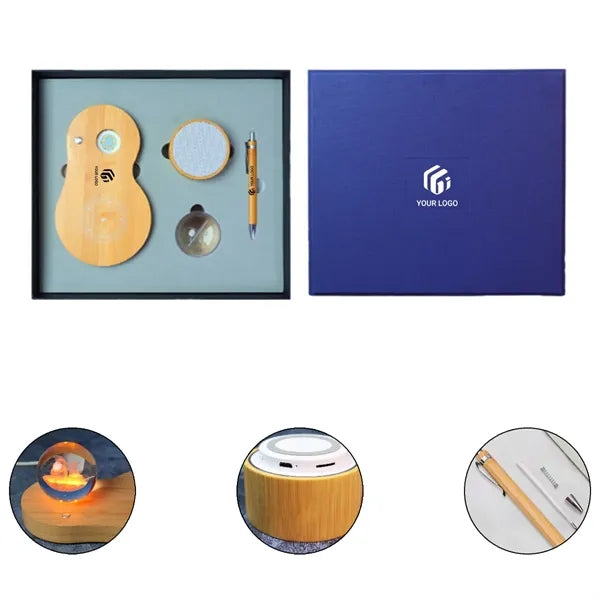 Bamboo wood bluetooth speaker wireless charging pen gift set
