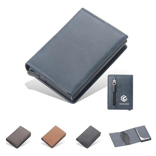 Men gifts magnetic pop up card holder pu leather wallet