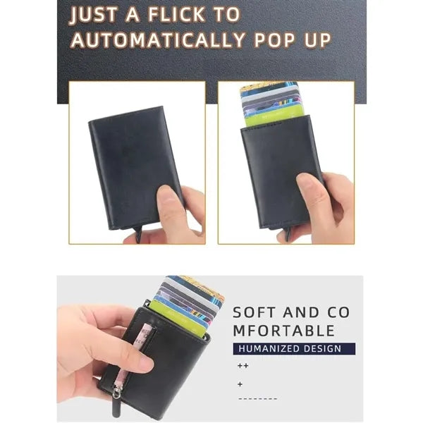 Men gifts magnetic pop up card holder pu leather wallet