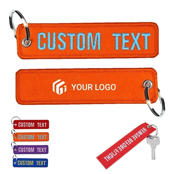 Double sided custom embroidery fabric keychain keyring