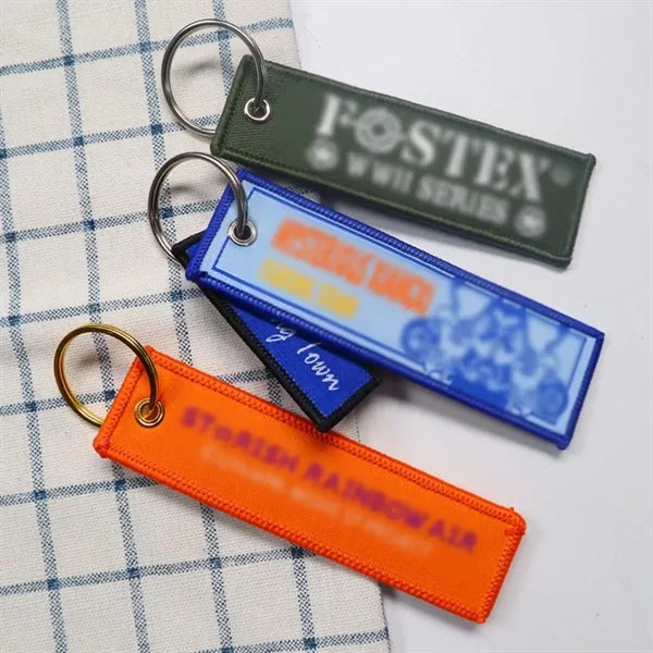 Double sided custom embroidery fabric keychain keyring